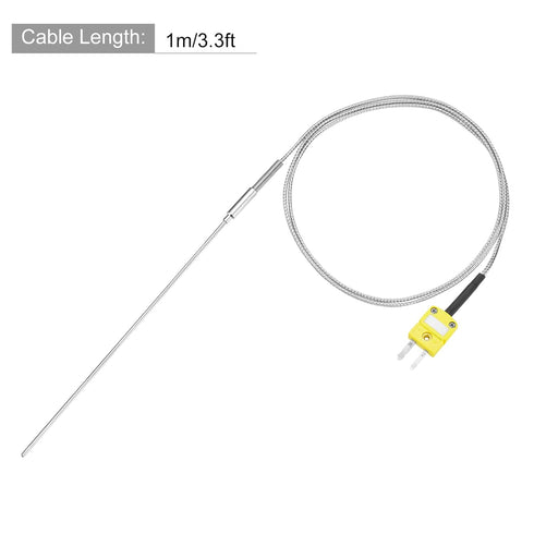 MECCANIXITY K Type Thermocouple with Plug, Temperature Sensor Probe -50 to 1100°C Stainless Steel