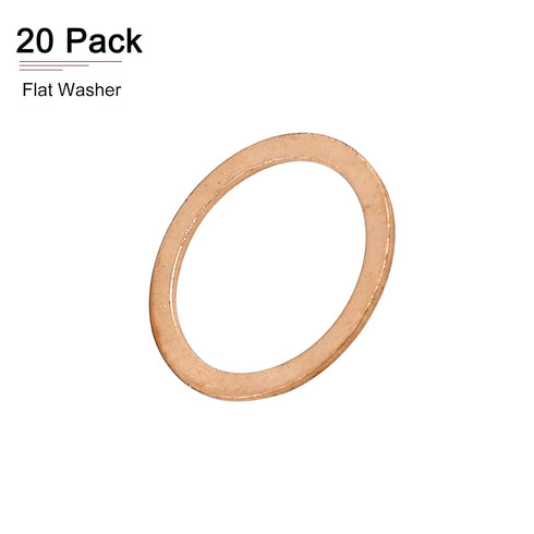 22mmx28mmx1mm Flat Copper Sealing Washers - 20Pack for Industrial Machinery M22 Screws, Copper Flat Ring Gaskets.