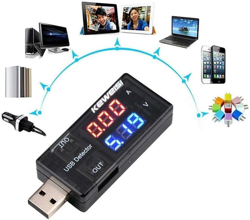 Black USB Power Meter, USB Current Meter, LCD Digital Multimeter for Voltage Testing and Current Measurement