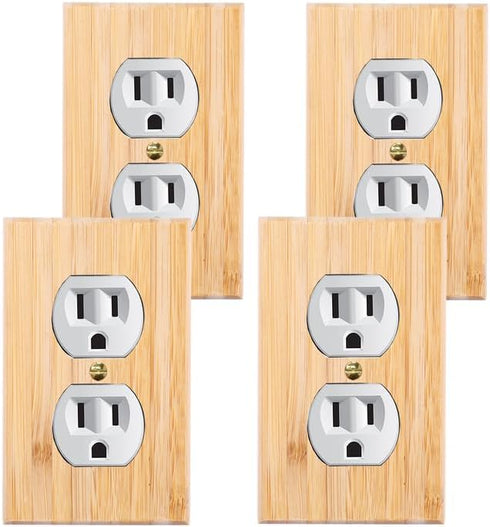 4PC Raw Wooden Solid Wood Outlet Covers, Decorative Wall Plate Bamboo Quality Light Switch Plate Cover Double Hole