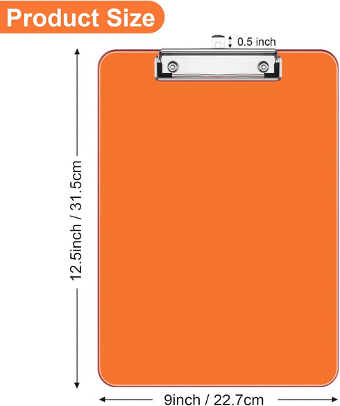 Rimilak Plastic Clipboards with Low Profile Metal Clip, Translucent Clip Board, 12.5 x 9 Inch Letter Size | Office Supply | back to school, Orange by Rimilak