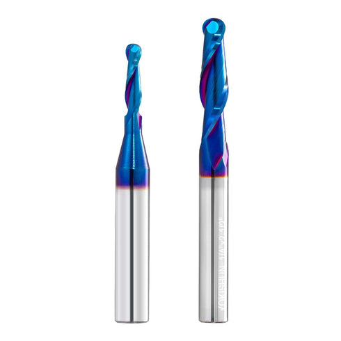 2 PCS Ball Nose Set CNC Router Bits, Carbide Ball Nose End Mill with Nano Blue Coating for Side Milling