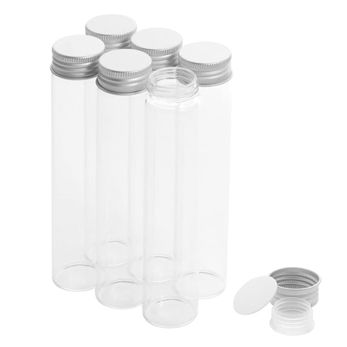 80ml Glass Clear Test Tubes with Screw Caps, Leak-Proof Flat Test Tubes, 6PCS