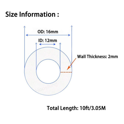 12mm 16mm 10 Hooshing Silicone Tubing ID x OD Ft Food Grade Flexible Pure Silicone Rubber Tubing Hose High Temp