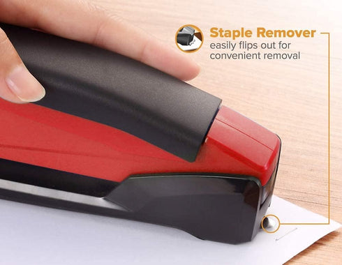 Bostitch Stapler with 1260 Staples, InPower Red Spring Powered Stapler with Built-in Staple Remover for Desk