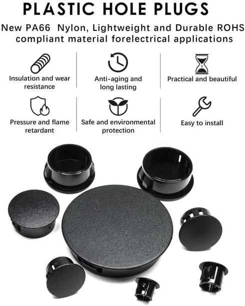 15PCS 1-1/4 In/32 mm Plastic Hole Plugs, Black Flush Mount Panel Plugs Button Locking Snap in Locking Screw Hole Cover
