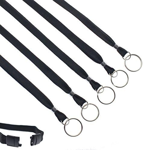 Specialist ID 25 Pack Heavy Duty Breakaway Lanyards for Keys and IDs with Keychain Split Ring (Black)