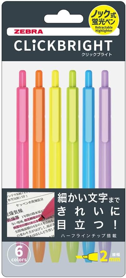 Zebra Click Bright Highlighter, 6 Colors WKS30-6C