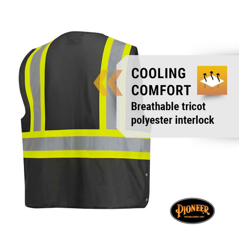 Pioneer Safety Vest for Men Hi Vis Reflective Solid Neon, 8 Pockets, Zipper, Adjustable for Construction, Traffic, Survey Work Multiple Colors