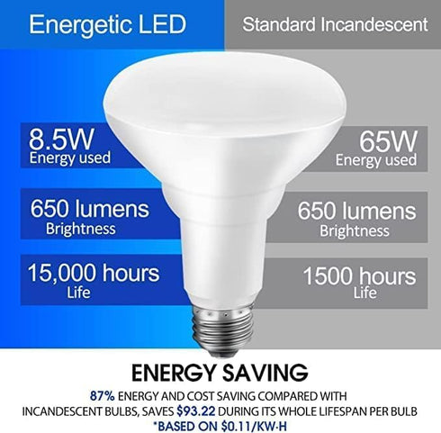Bulbs BR30 65W Dimmable, 5000K, 12 Pack Energetic LED Flood Light Indoor, Equivalent, Daylight Indoor Flood Lights
