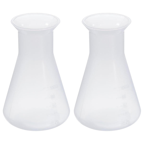 PATIKIL 100ml Plastic Erlenmeyer Flask - 2 Pack Wide Mouth Conical Flask for Laboratory, Clear
