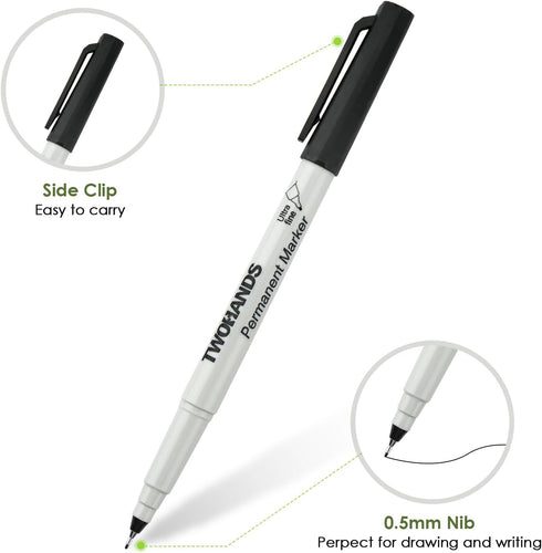 TWOHANDS Permanent Markers Ultra Fine Tip, 0.5mm, Extra Fine Point, Black, 12 Count, 21618