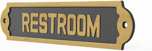 Renovators Supply Manufacturing Solid Brass Restroom Sign, 10 3/4 In. X 2 1/8 In., Lacquered Finish with Mounting