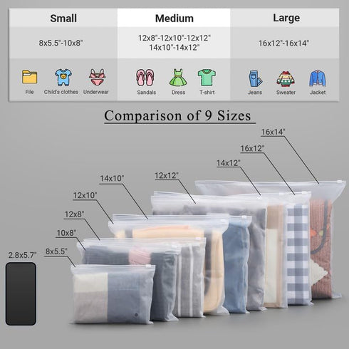 50Pcs Clothes Packaging Bags for Shipping, 12x10 inch Frosted Zipper Plastic Bags for T-Shirts, Pants, Documents, 3 Mil