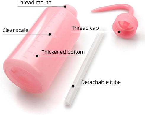Tatoo Lash Squeeze Bottle, Safety Rinse Plastic Medical Lab Washing Bottle (2 Pink, 250ml)