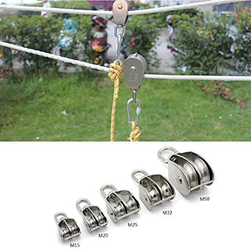 M50 Double Pulley Block, Stainless Steel Heavy Duty Hardware, Double Wheel Swivel Rigging Lifting Wheel