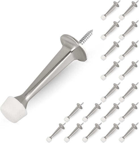 HOMOTEK 20 Pack Heavy Duty Solid Rigid Door Stop | Satin Nickel Door Stopper with Soft Rubber Tip