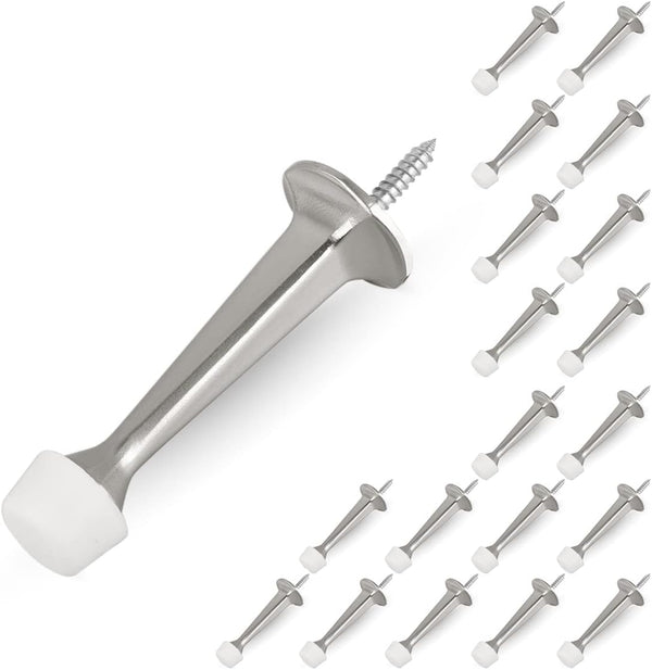 HOMOTEK 20 Pack Heavy Duty Solid Rigid Door Stop | Satin Nickel Door Stopper with Soft Rubber Tip