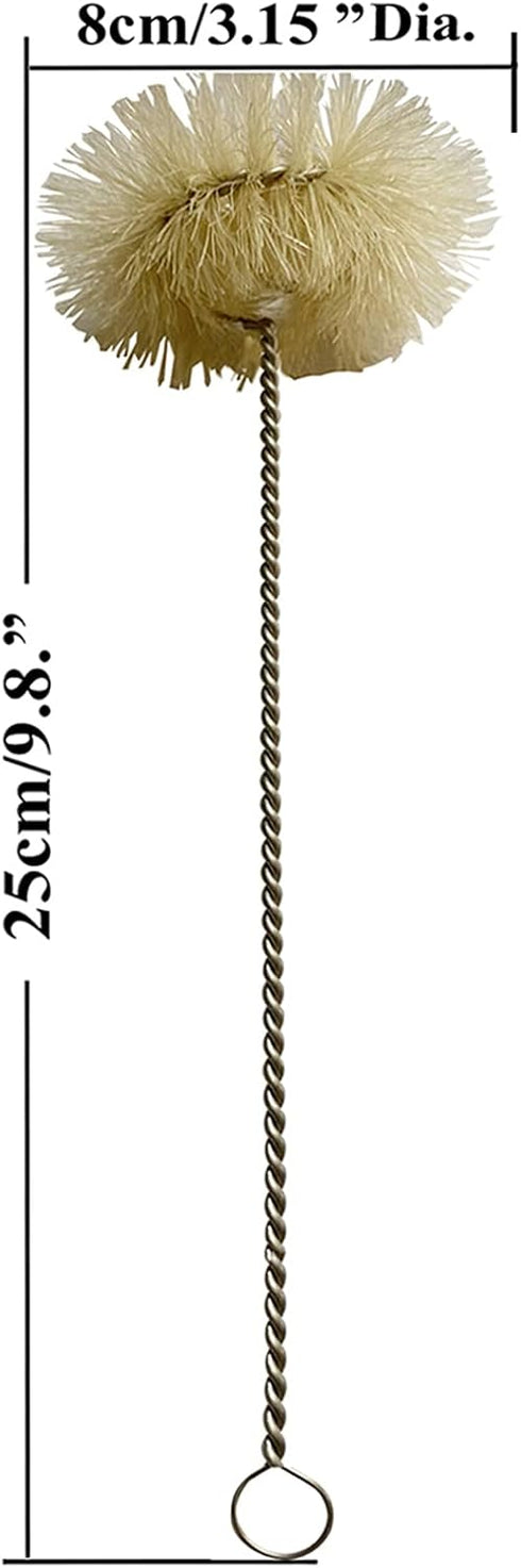 NewFerU Stainless Steel Soda Bottle Cleaning Brush in Natural Boar Bristle Wool Tip, Long Handle, Flexible Bendable