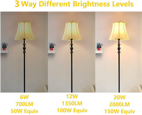 A21 3 Way LED Light Bulbs, 50 100 150 Watt Equivalent, E26 Base, 6/12/20W, 3000K Warm White, 4 Count