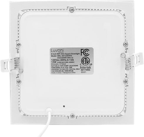 6 2700K-6500K, 900 12 Dimmable Maxxima Luvoni in. Smart WiFi Slim Square LED Downlight - CCT Lumens, Watt Flat Panel