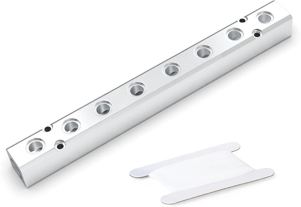 GASHER 1PCS Aluminum 8 Way Pneumatic Manifold, 10 Port Air Distribution Block Splitter, 1/4" Output, 1/2" Supply