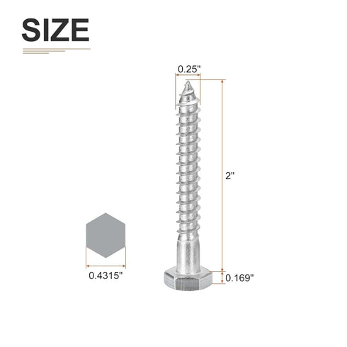 10 Pack 1/4" x 2" Hex Lag Bolts for Woodworking, 304 Stainless Steel Partial Thread Hexagon Head Screws