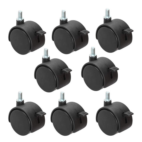 8 Pack Plastic Castor Replacement Wheel for Furniture, 1.5 Inch Diameter Black Small Threaded Caster for Office