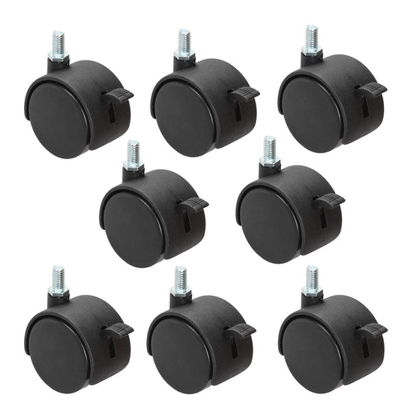 8 Pack Plastic Castor Replacement Wheel for Furniture, 1.5 Inch Diameter Black Small Threaded Caster for Office