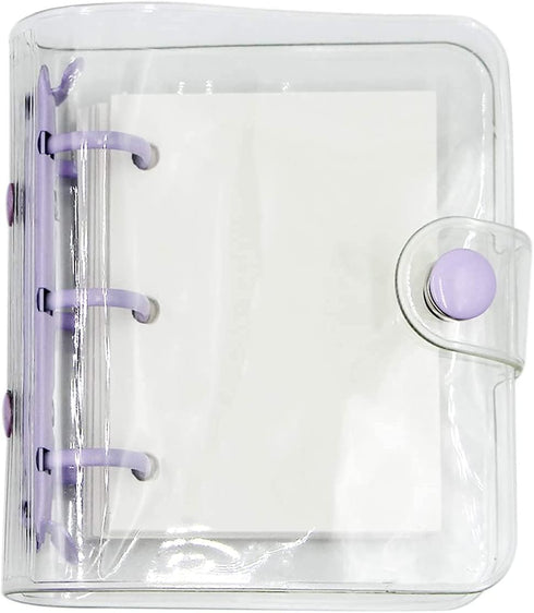 Cute Mini 3-Ring Binder Cover Notebooks, Transparent PVC Protector with Snap Button Closure, DIY Journal