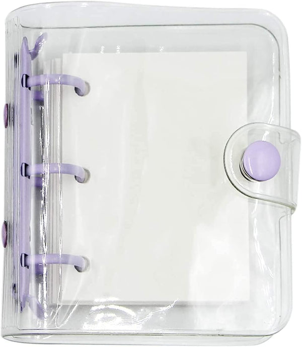 Cute Mini 3-Ring Binder Cover Notebooks, Transparent PVC Protector with Snap Button Closure, DIY Journal