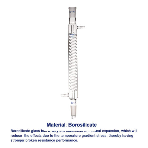 Borosilicate Glass Graham Condenser with 24/40 Joint, 300mm Jacket Length, Lab Glass Condenser