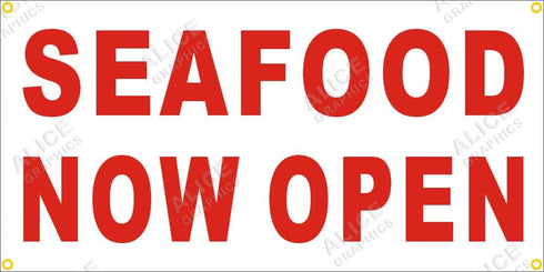 Alice Graphics 22" 44" X SEAFOOD NOW OPEN Vinyl Banner Sign, Existing Text Change Available (Optional)