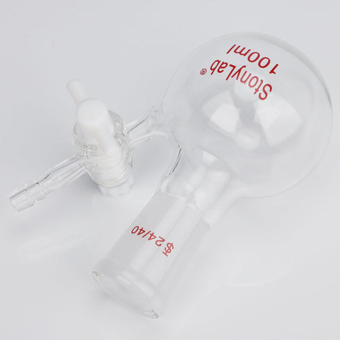 stonylab 100 ml Borosilicate Glass Single-Neck Reaction Flask with 24/40 Joint and PTFE Stopcock Valve