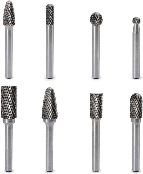 Carbide Burr Set, 8pcs JESTUOUS 1/4 Inch Shank Diameter Double Cut Rotary Files for Metal Grinding and Polishing