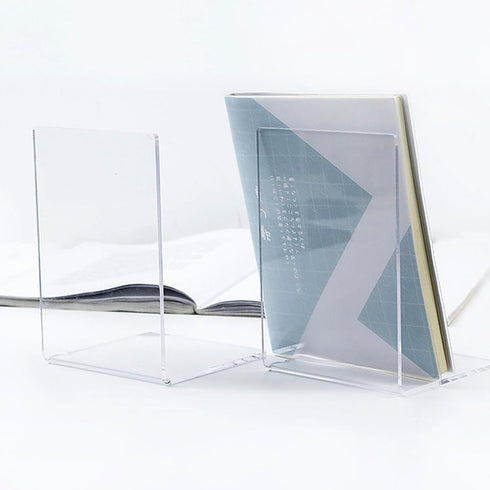 luzen 2Pcs Acrylic Bookends Desktop Storage Bookshelf Book Holder Transparent Book Ends Stand Organizer for Library