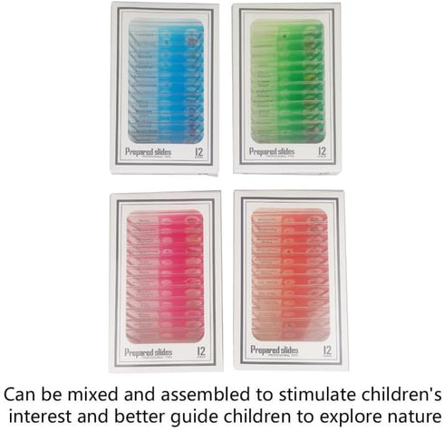 48pcs Kids Plastic Prepared Microscope Slides of Animals, Insects, Plants, Flowers Sample Specimens for Microscopes