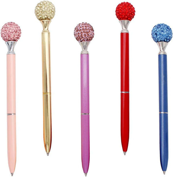 Gullor 5PCS Multicolor Diamond Ballpoint Pen Set, Bling Metal Retractable Ballpoint Pens