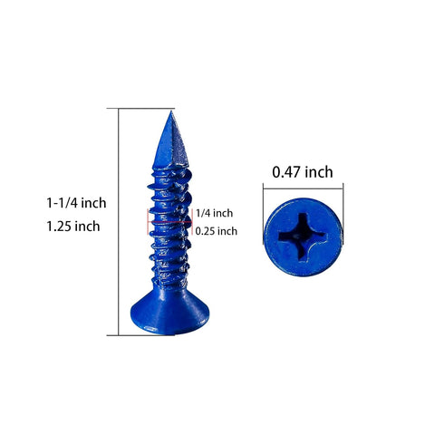 WenSilon(100 PCS) 1/4"x1-1/4 Concrete Screw Anchor blue flat head for Anchoring to Masonry, Block or Brick stucco