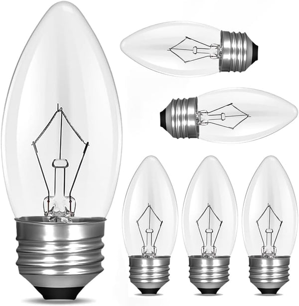 BUBYVV 40W Equivalent Incandescent Torpedo Tip Chandelier,Clear Finish, Decorative, Chandelier F Type Flame