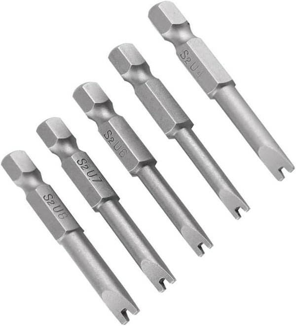 5 Pcs 1/4" Hex Shank Alloy Steel U Shape Magnetic Screwdriver Drill Bits Set, 50MM Length U4 U5 U6 U7 U8