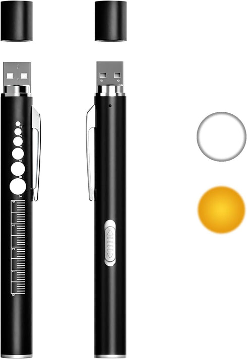 SEVENKA 2 Rechargeable Pen Lights with Pupil Gauge & Ruler, LED Penlights
