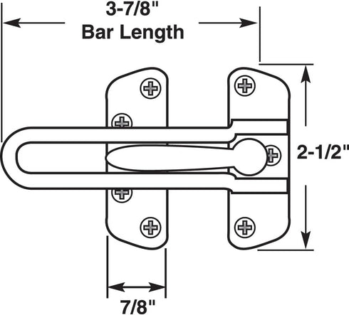 9901 3-7/8 Pack) Prime-Line U Swing Bar Lock for Hinged Swing-In Doors Secondary Security Lock for Door & Security, in.