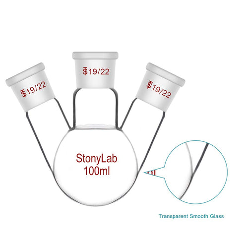 stonylab Glass 100 mL Heavy Wall 3 Neck Round Bottom Flask with Standard Taper Joint