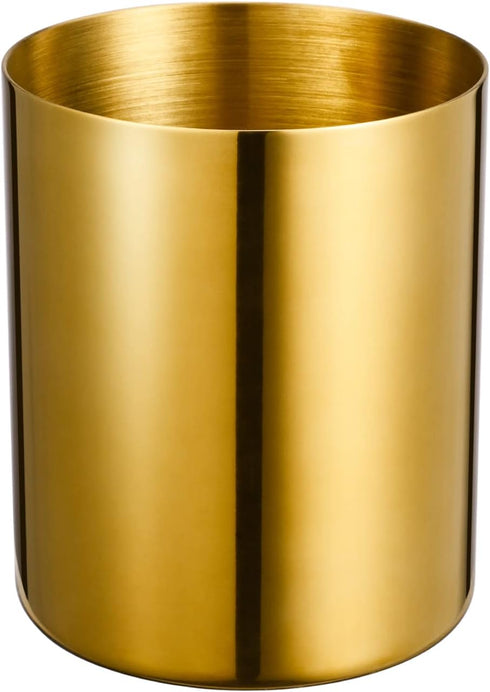 Nordic Style Stainless Steel Desk Organizer, Simple Pen Cup, Makeup Brush Holder for Vanity, Bathroom, Golden