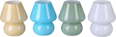 BSOD Glass Mushroom Bedside Table Lamp, Yellow Translucent Murano Vintage Style Striped Small Nightstand Desklamp Swirl