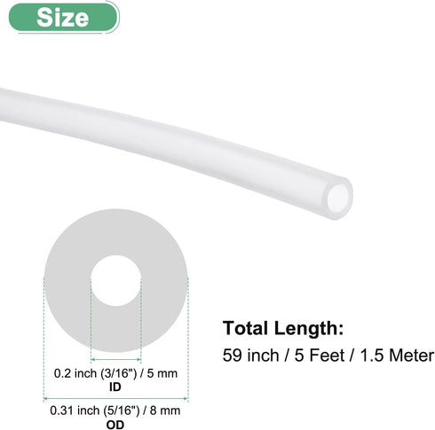 3/16"(5mm) 5/16"(8mm) 5ft(1.5M) M METERXITY Silicone Tubing, ID x OD Silicone Rubber Vacuum Tube, High Temp Water Air