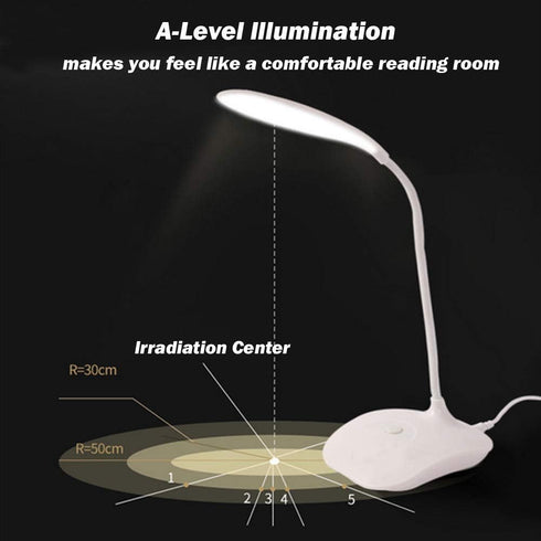 LED Table Lamp, Portable Eye-Protected Flexible Gooseneck Small Desk Light for Dorm, Study, Office - USB or Battery