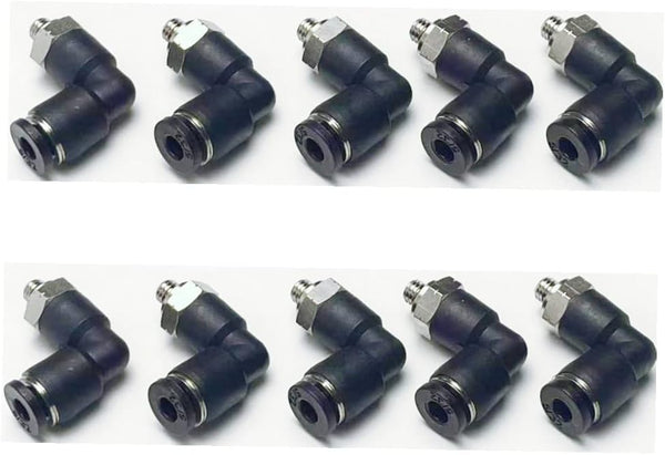Pneumatic Male Elbow 5/32 Inch OD Tube x 10-32 UNF Push to Connect Fittings, Pack of 10 PL5/32-U10