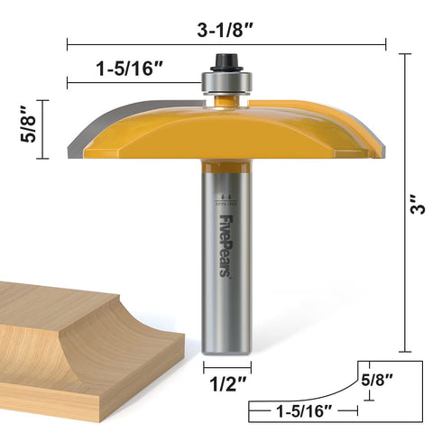 1/2 inch 3-1/8-Inch FivePears Cove Raised Panel Router Bit Shank for Making Cabinet Door, Diameter, Used in Combination